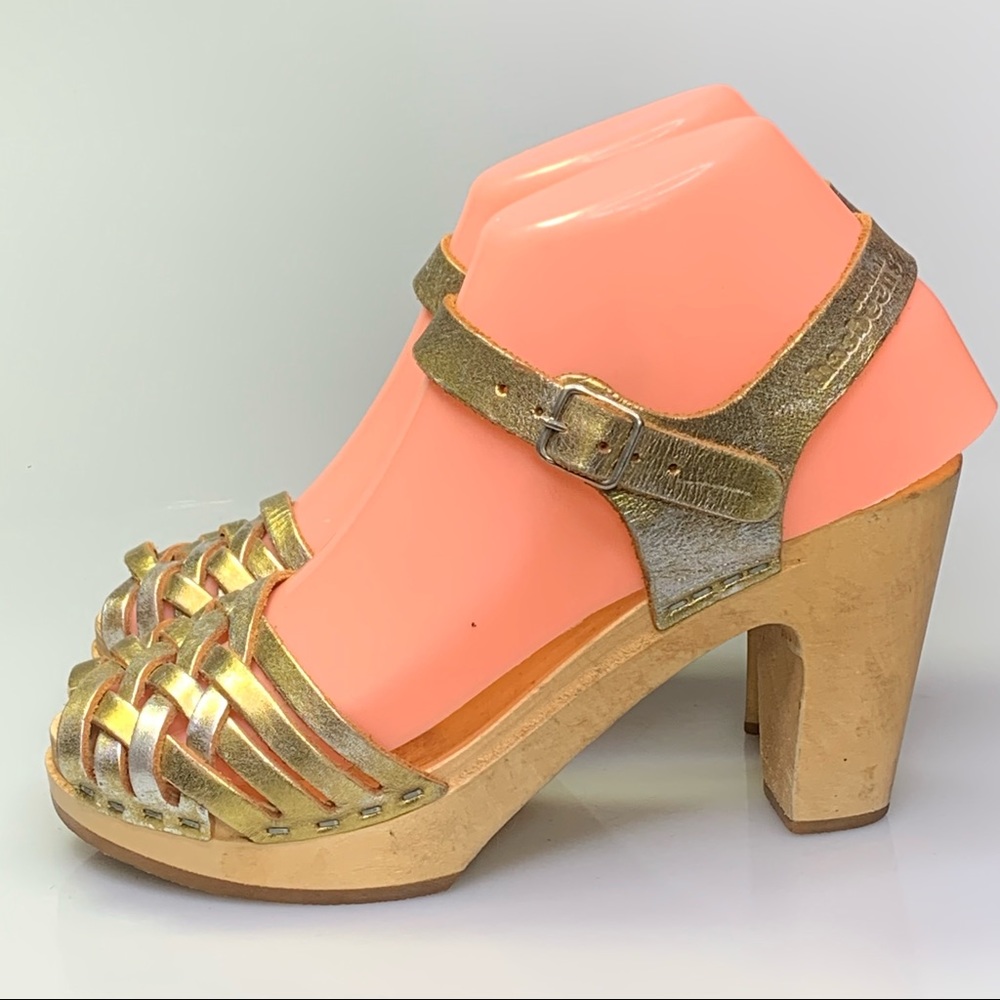 Toffel Swedish Hasbeens Peep Toe Heel Sandals Clog